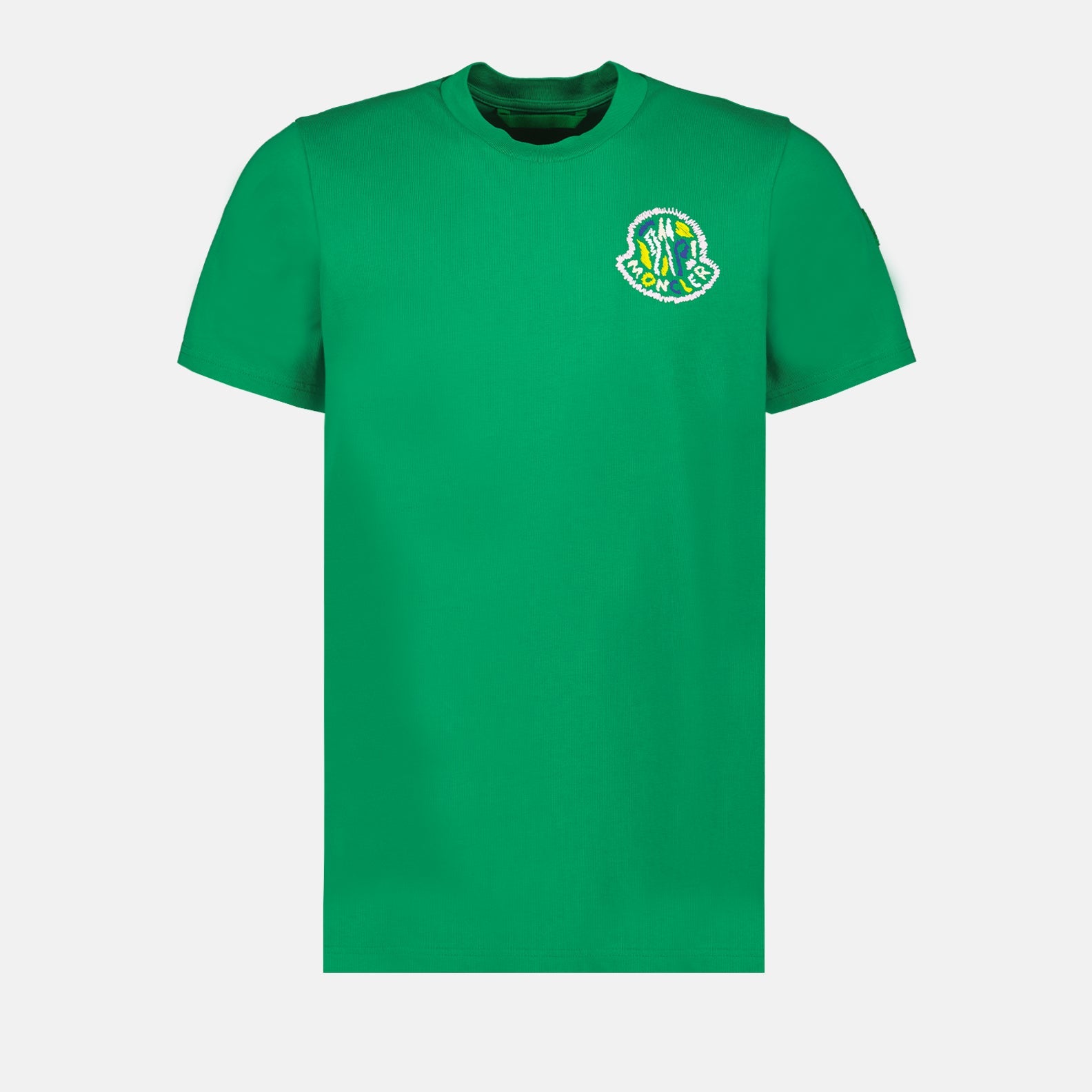 Moncler T-shirt, Green Logo Shirt, Luxury Menswear, Designer Casual Wear, High-End Fashion