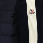bi-material jacket, luxury outerwear, Moncler jacket, blue and beige jacket, high-end fashion