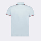 light blue polo, luxury polo shirt, Moncler polo, logo polo, high-end men's fashion