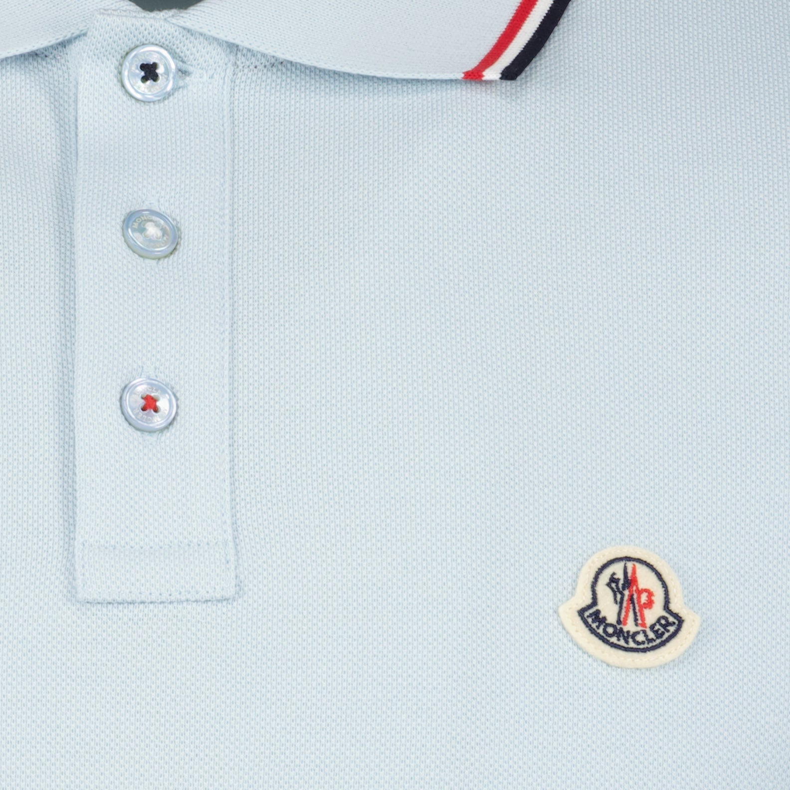 light blue polo, luxury polo shirt, Moncler polo, logo polo, high-end men's fashion