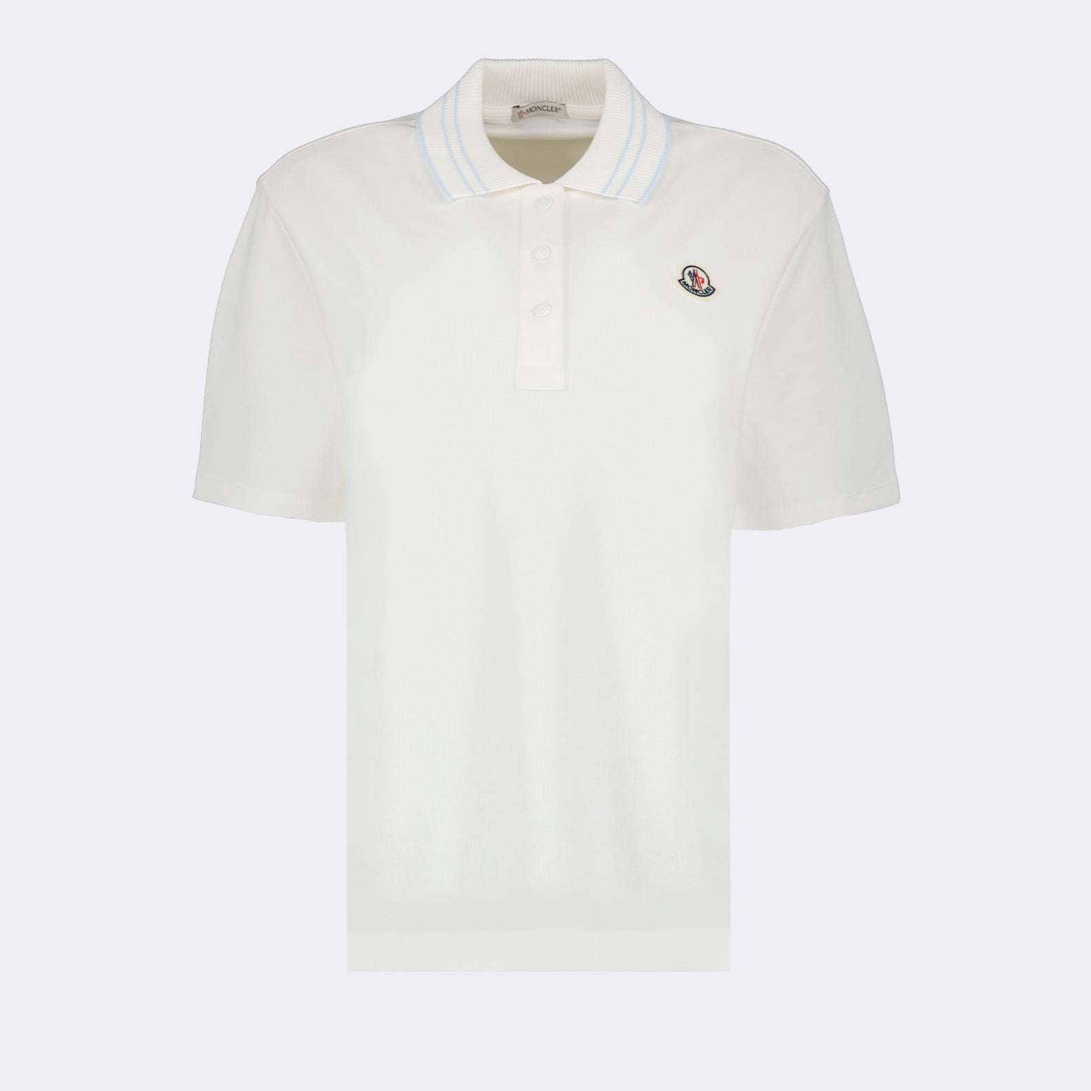 Moncler polo shirt, luxury polo, white logo polo, high-end casual wear, designer polo