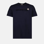 Moncler, navy blue t-shirt, logo t-shirt, luxury men's fashion, high-end casual wear