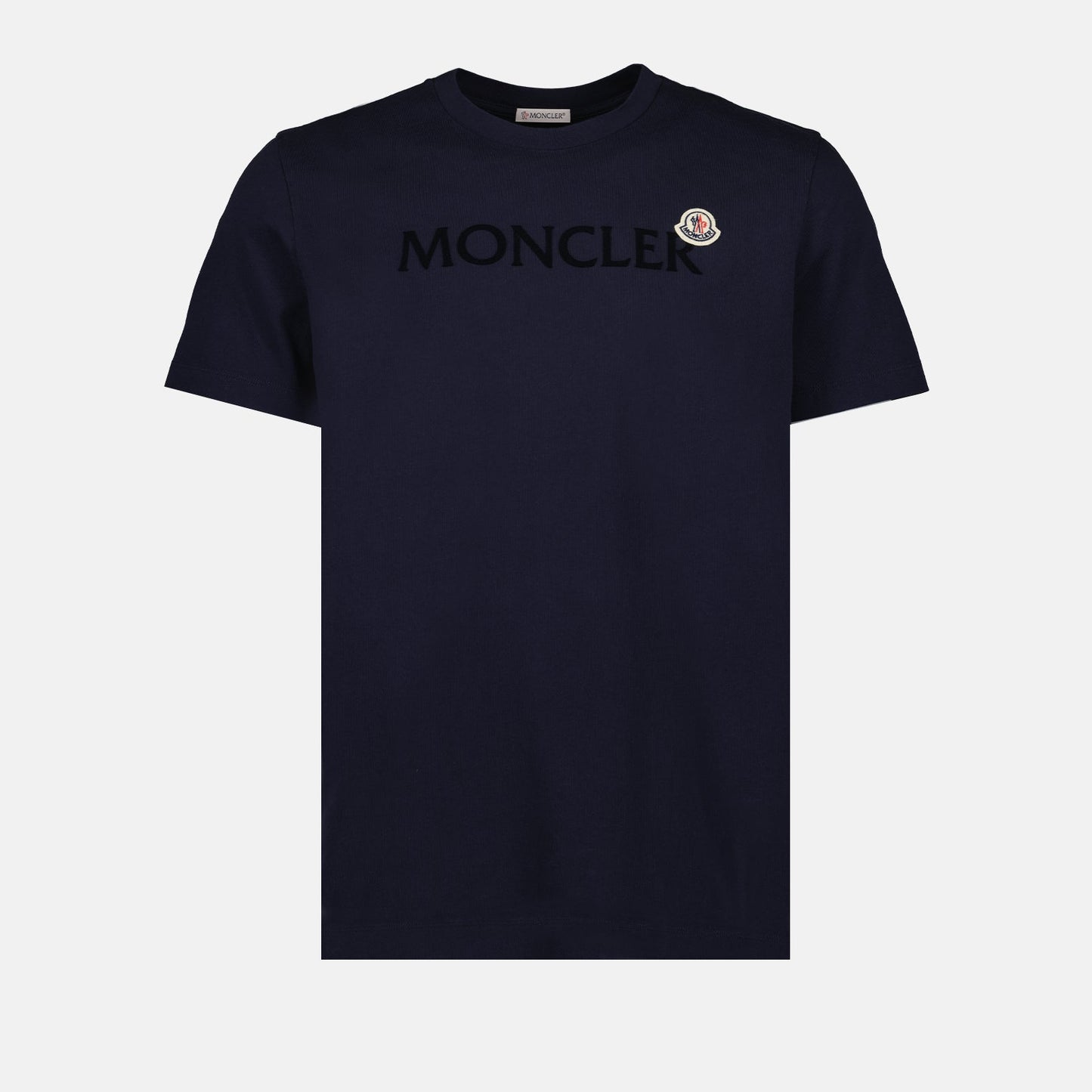 Moncler, navy blue t-shirt, logo t-shirt, luxury men's fashion, high-end casual wear