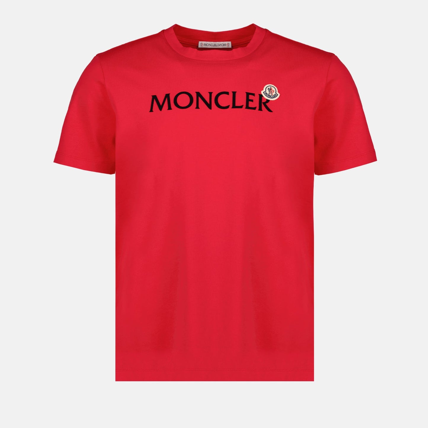 Moncler, luxury T-shirt, red T-shirt, designer logo tee, high-end fashion