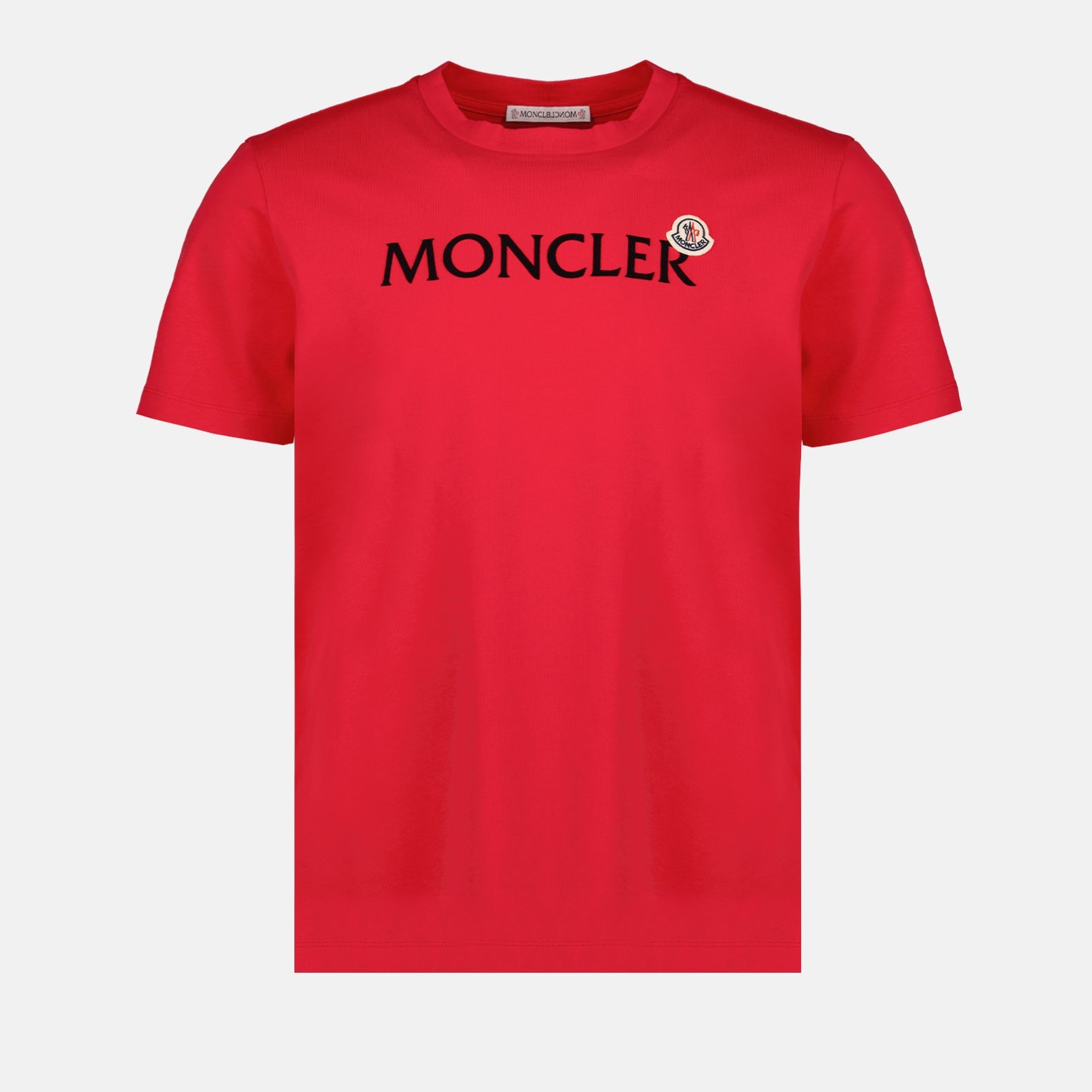 Moncler, luxury T-shirt, red T-shirt, designer logo tee, high-end fashion