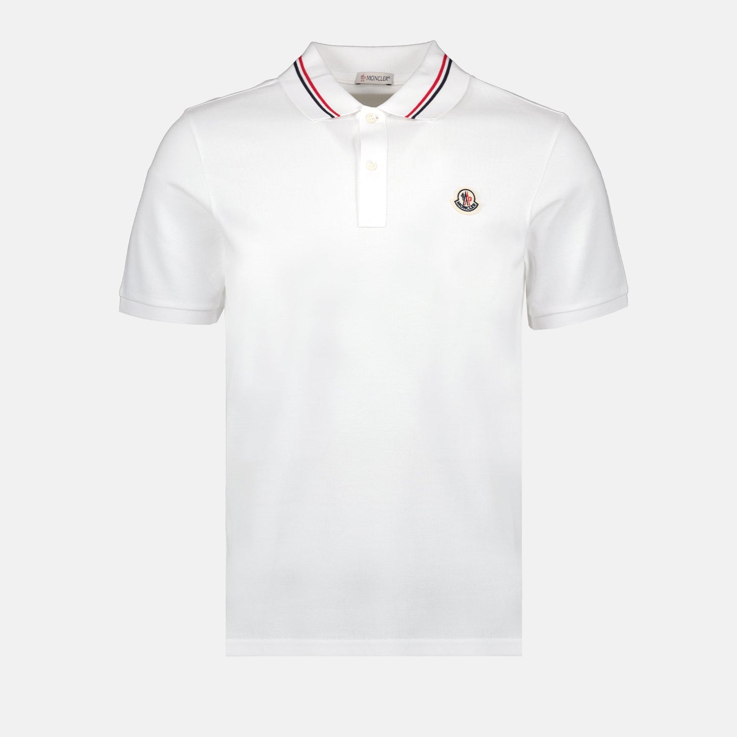 luxury polo, Moncler polo, white polo shirt, contrasting trim polo, high-end fashion