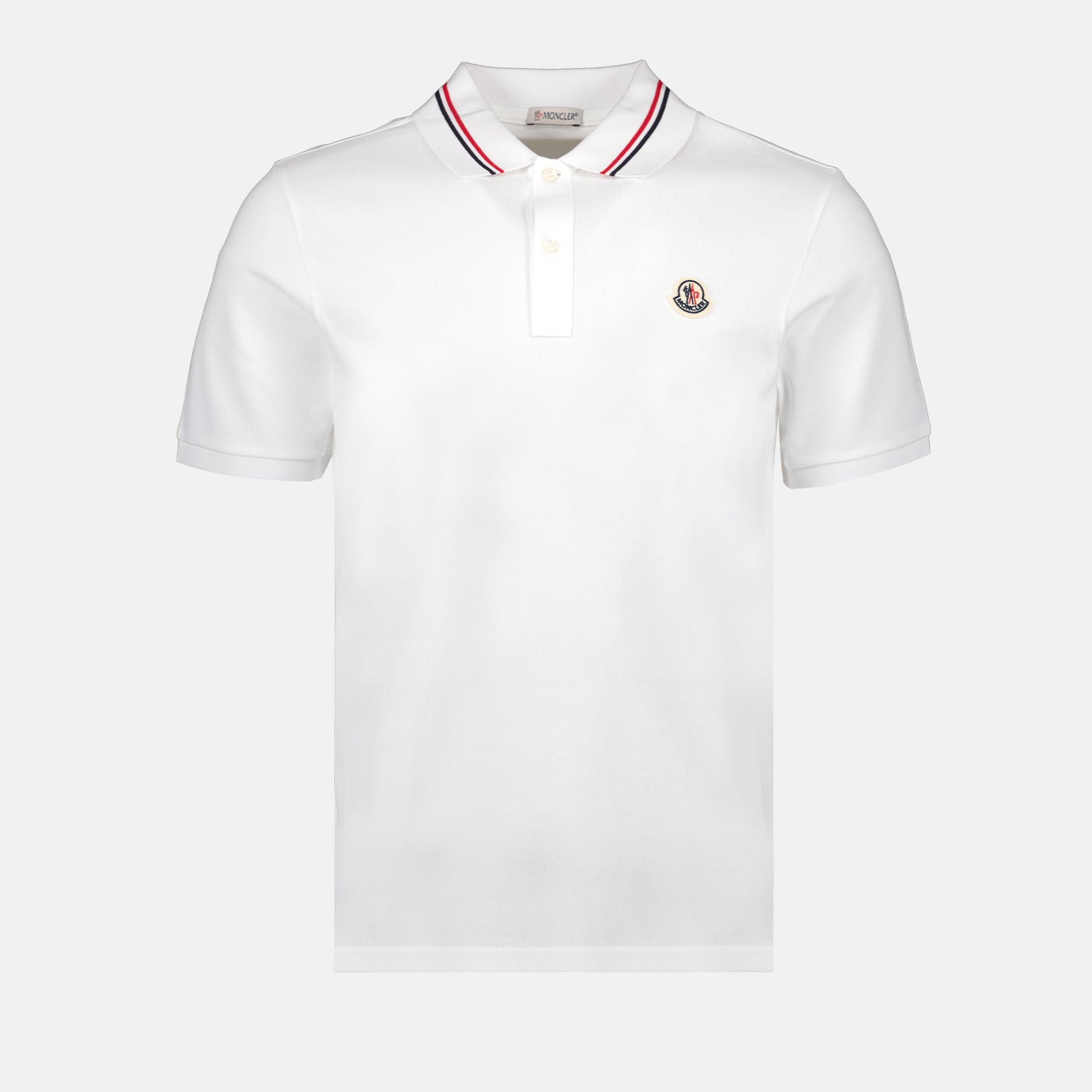 luxury polo, Moncler polo, white polo shirt, contrasting trim polo, high-end fashion