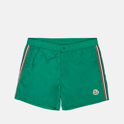 Green Tricolor Trim Swim Shorts