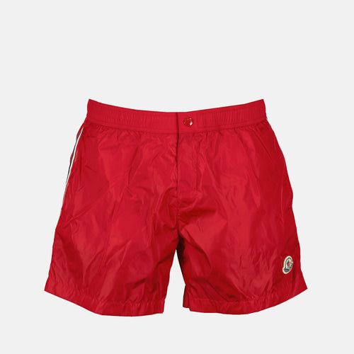 Red Tricolor Piped Swim Shorts