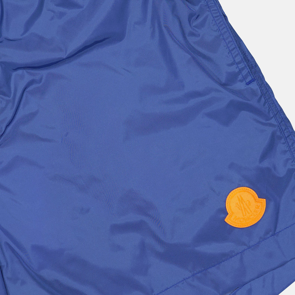 Moncler swim shorts, blue swimwear, luxury swimwear, summer fashion, designer beachwear