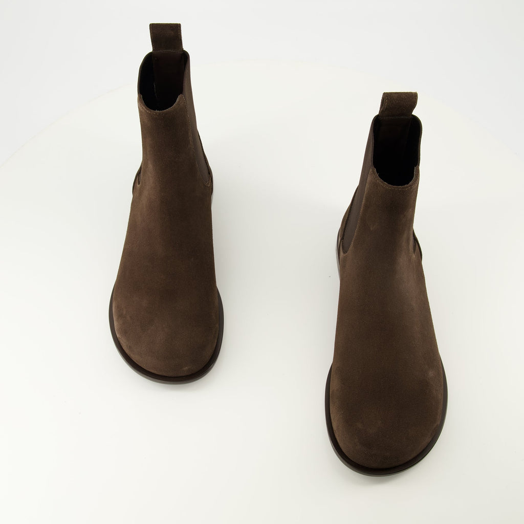 Fendi Chelsea Boots, FF Squared, brown suede boots, pull-on boots, premium footwear