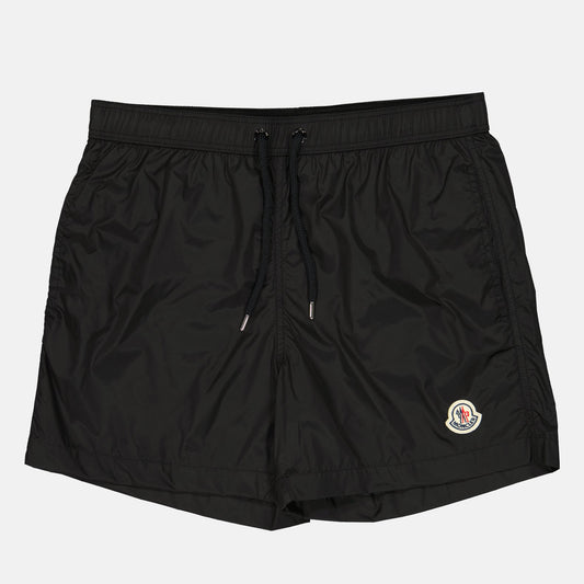 Moncler swim shorts, black swim shorts, luxury swimwear, designer swimwear, logo shorts