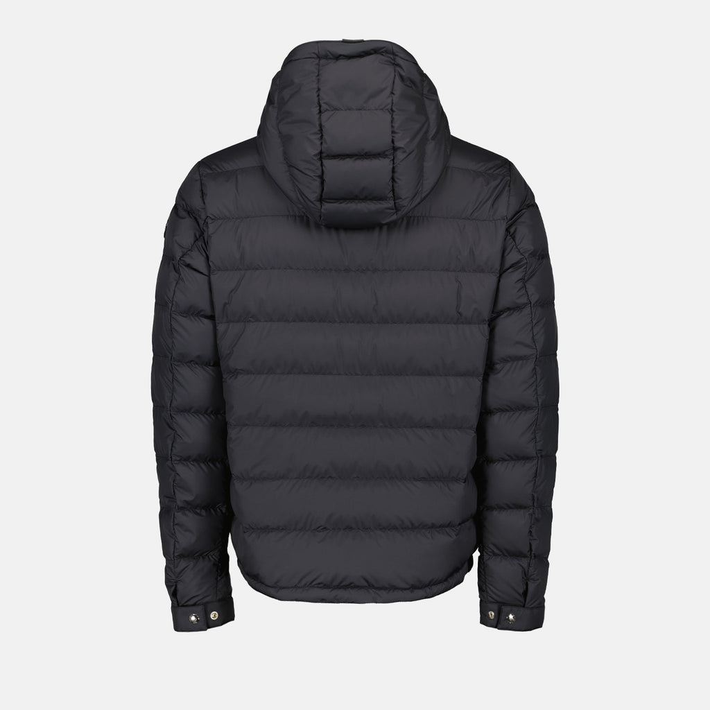 luxury down jacket, black nylon jacket, winter outerwear, Moncler jacket, quilted jacket