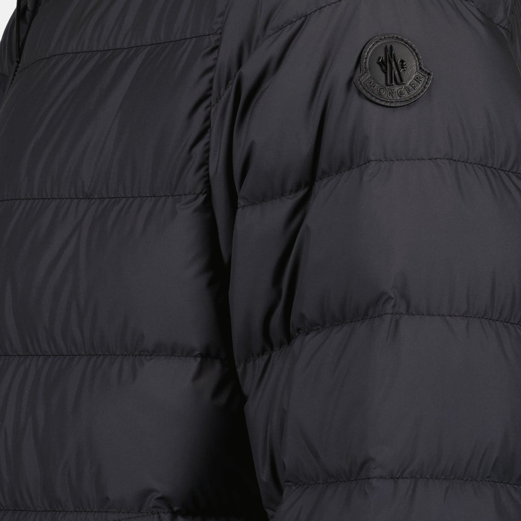 luxury down jacket, black nylon jacket, winter outerwear, Moncler jacket, quilted jacket