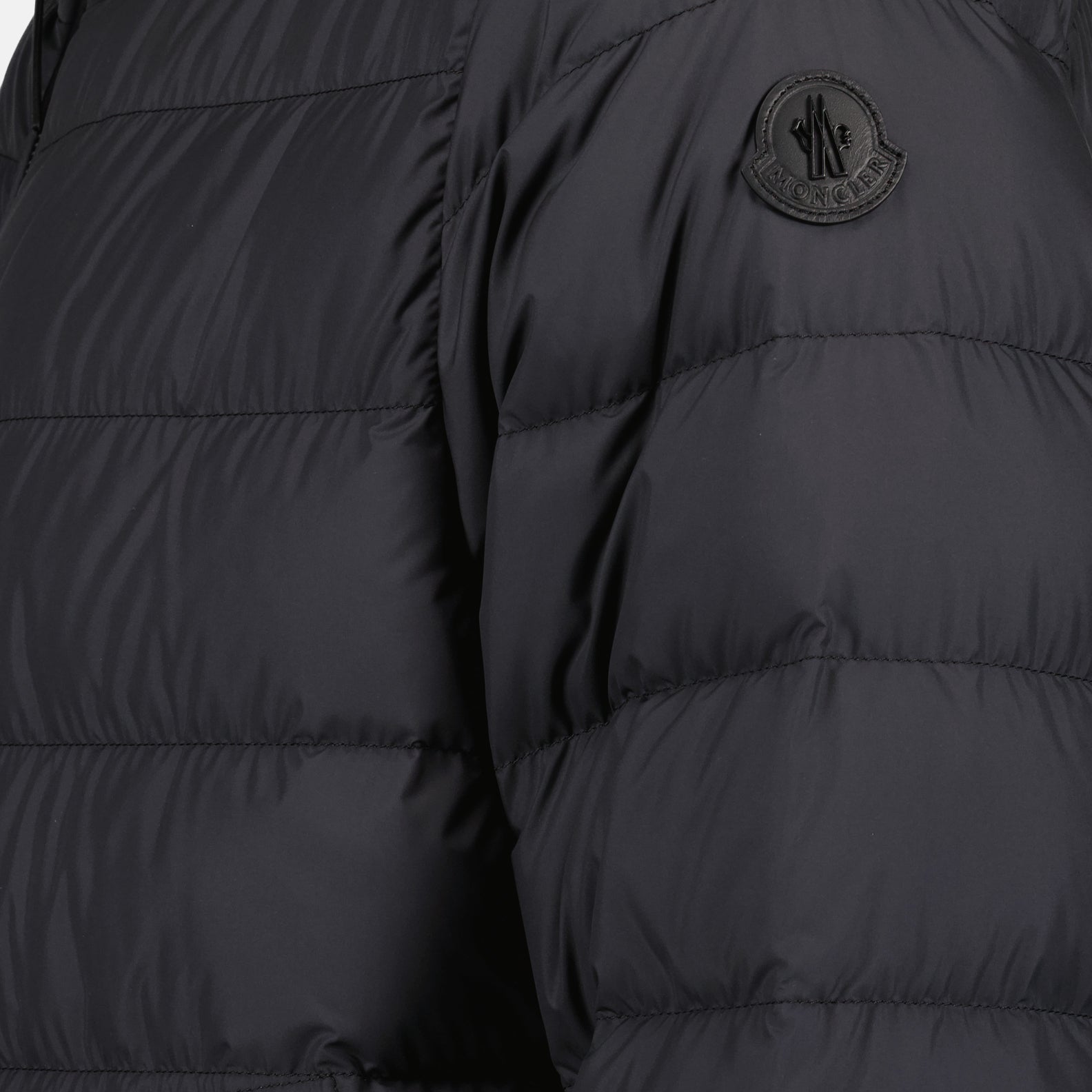 luxury down jacket, black nylon jacket, winter outerwear, Moncler jacket, quilted jacket