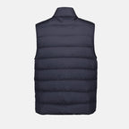 sleeveless blue vest, Moncler down vest, luxury men's outerwear, winter fashion, high-neck down vest
