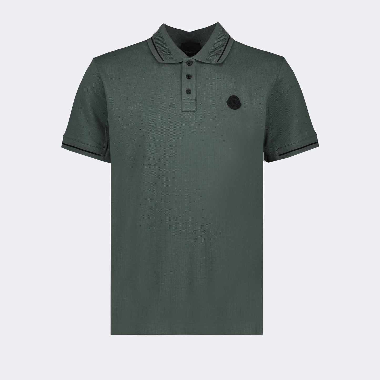 Moncler polo, luxury green polo, designer polo shirt, elegant trim polo, branded casual wear