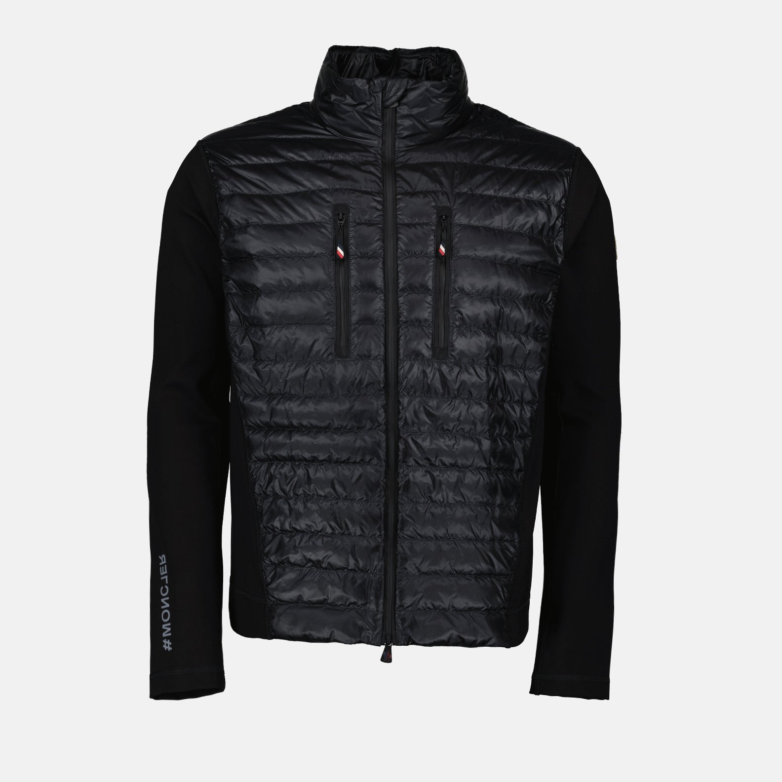 black nylon jacket, luxury outerwear, Moncler Grenoble, high-end fashion jackets, bi-material jacket