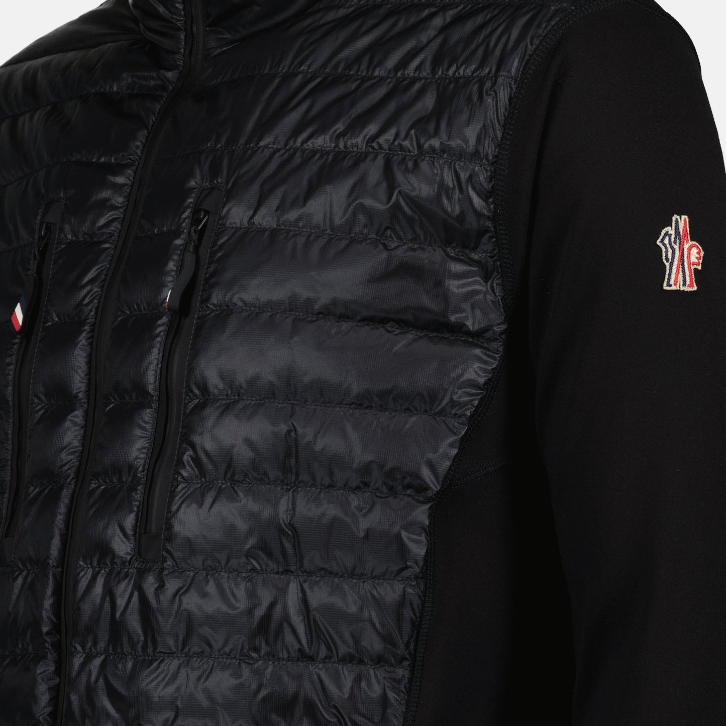 black nylon jacket, luxury outerwear, Moncler Grenoble, high-end fashion jackets, bi-material jacket