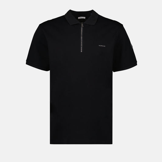 Moncler polo, black zip polo, luxury men's wear, designer polo, elegant casual wear