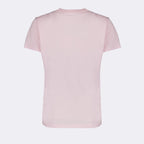 luxury T-shirt, Moncler logo shirt, pink designer T-shirt, high-end casual wear, elegant logo T-shirt