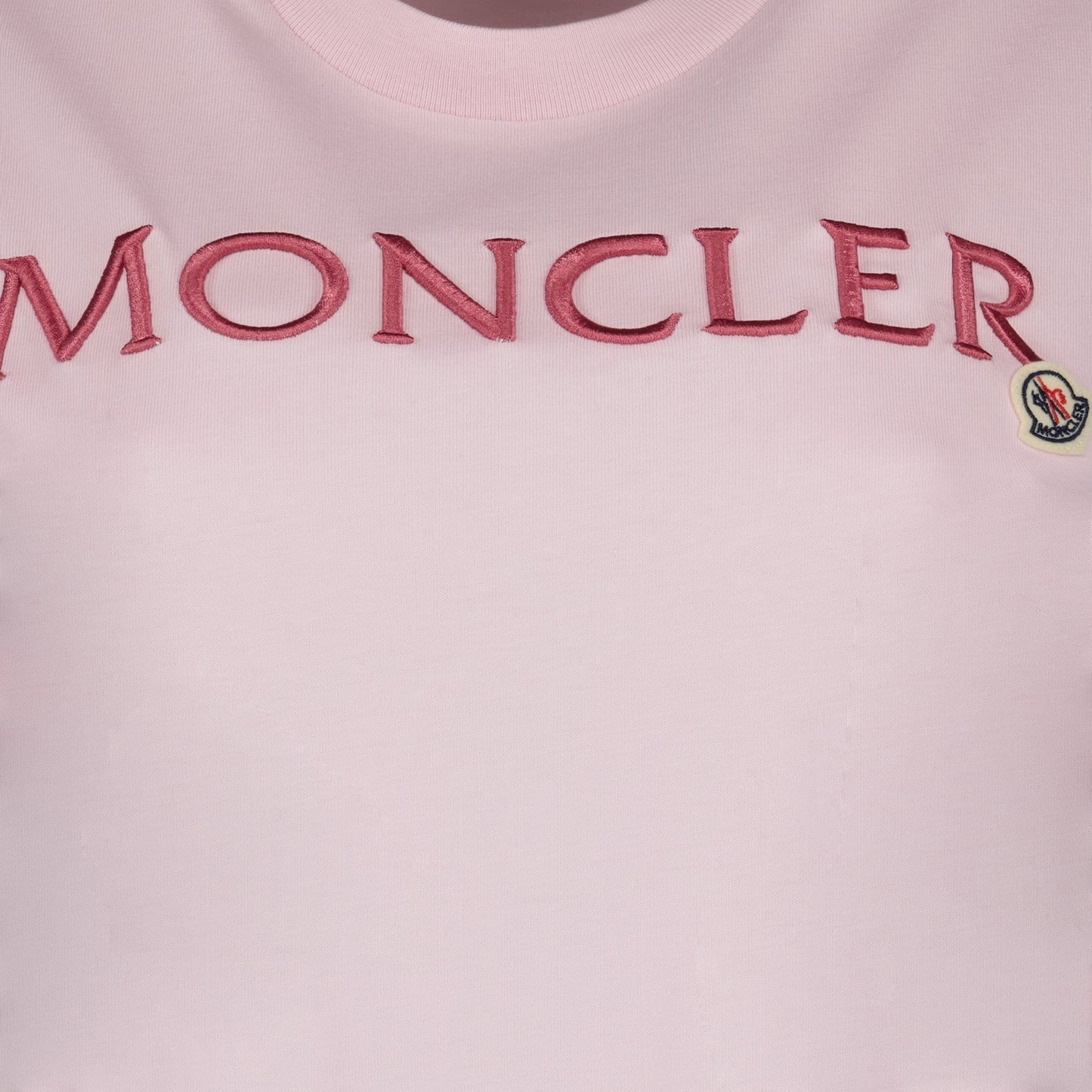 luxury T-shirt, Moncler logo shirt, pink designer T-shirt, high-end casual wear, elegant logo T-shirt