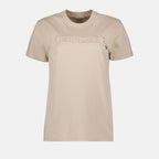 Monogram T-shirt, Luxury beige T-shirt, Moncler tops, High-end fashion, Designer T-shirt