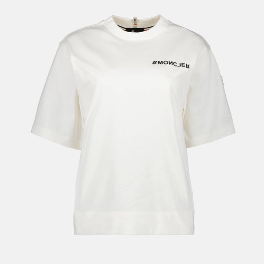 Moncler, white logo T-shirt, luxury fashion, high-end, sophisticated wear