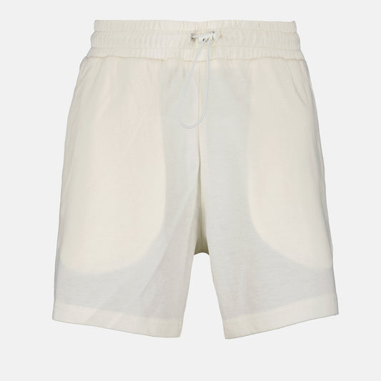 luxury cotton shorts, Moncler shorts, white cotton shorts, high-end fashion shorts, summer luxury wear