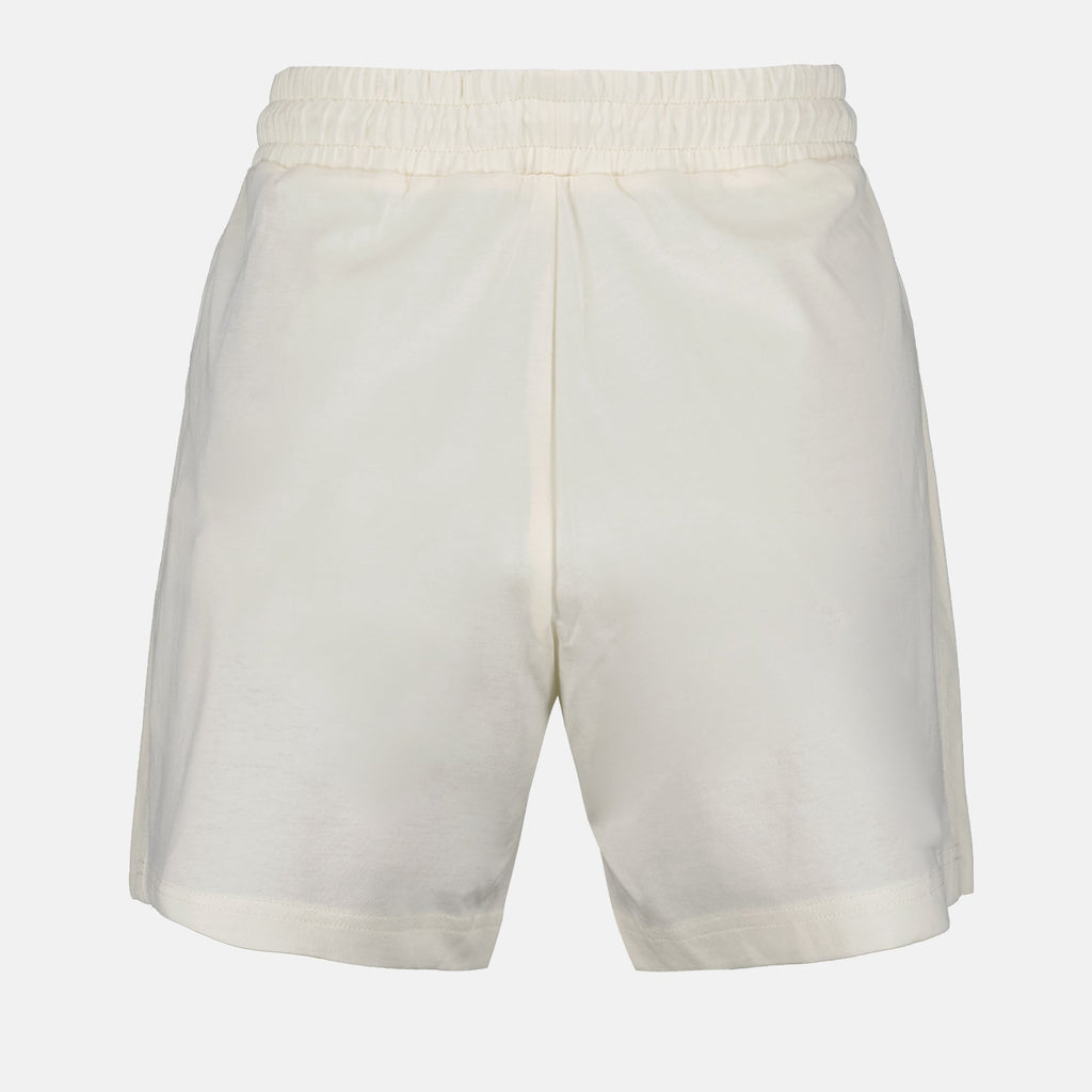 luxury cotton shorts, Moncler shorts, white cotton shorts, high-end fashion shorts, summer luxury wear