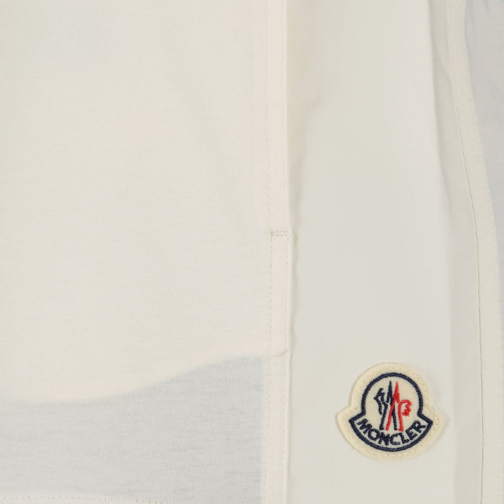 luxury cotton shorts, Moncler shorts, white cotton shorts, high-end fashion shorts, summer luxury wear