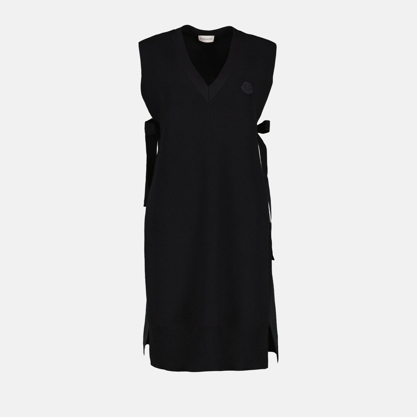 luxury midi dress, Moncler dress, bi-material dress, elegant women's fashion, high-end wardrobe piece