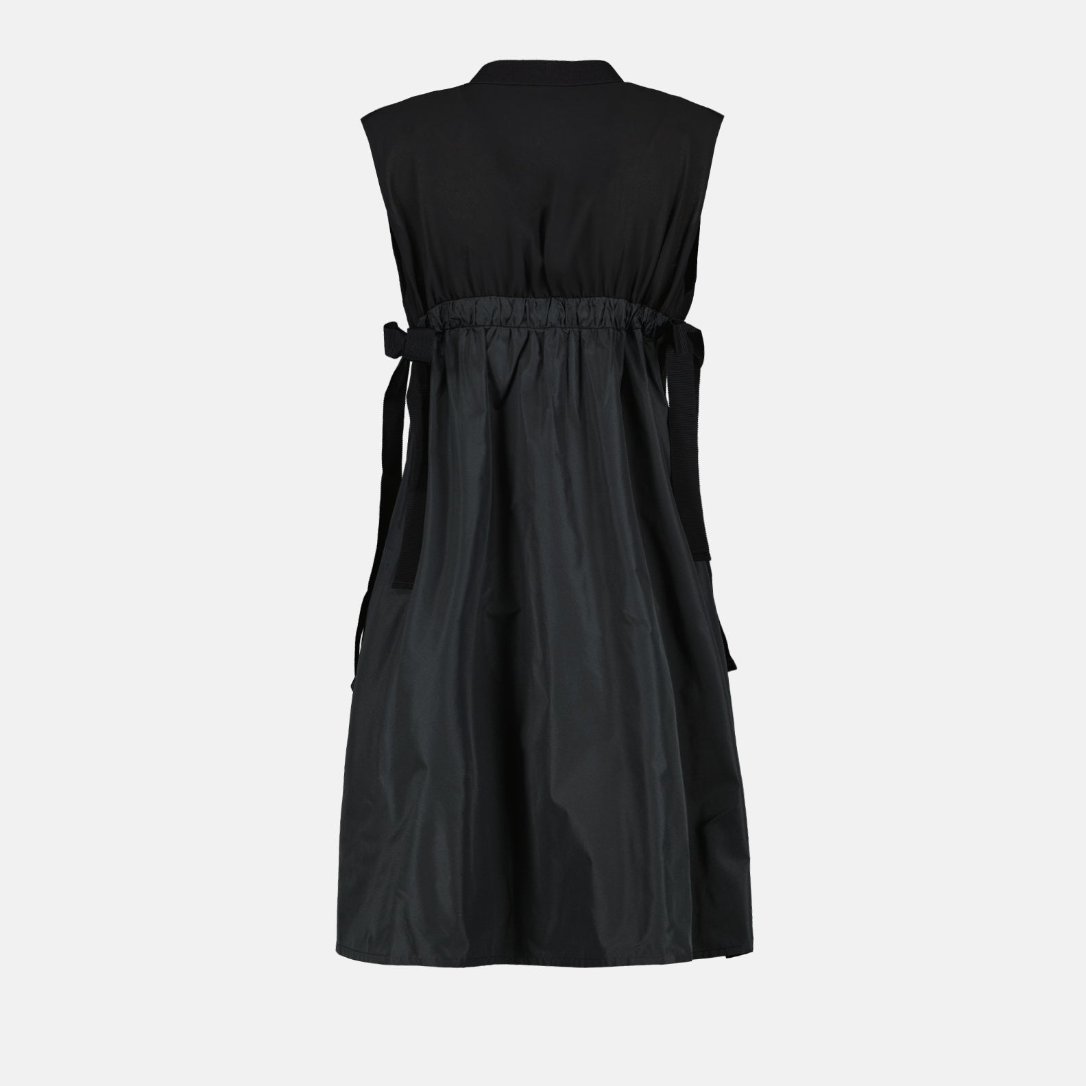 luxury midi dress, Moncler dress, bi-material dress, elegant women's fashion, high-end wardrobe piece