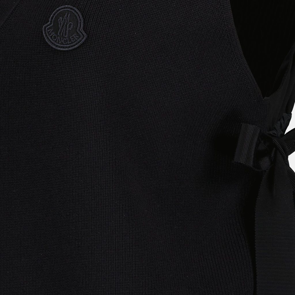 luxury midi dress, Moncler dress, bi-material dress, elegant women's fashion, high-end wardrobe piece