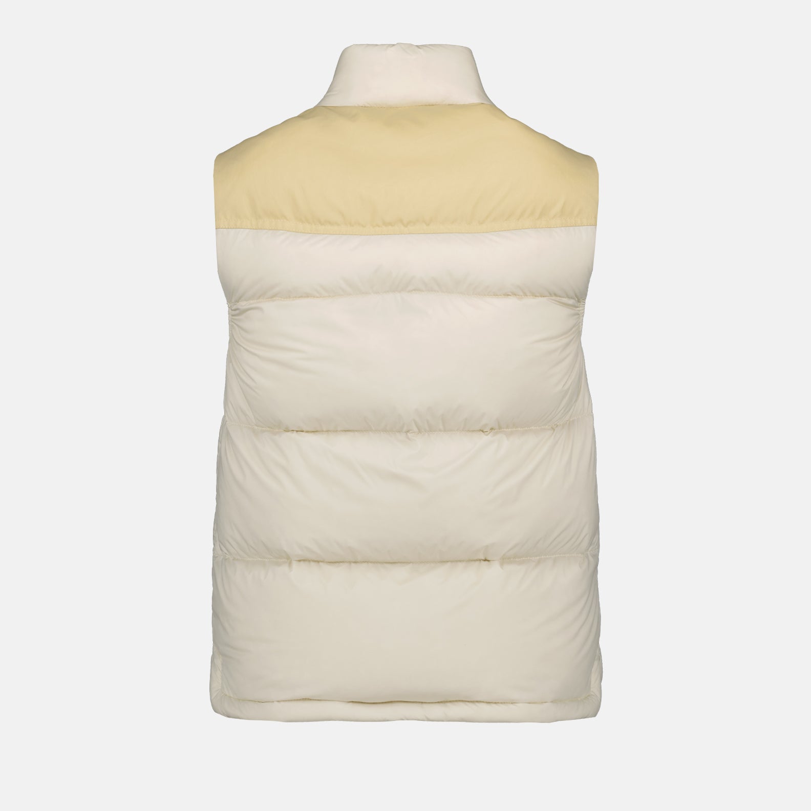 sleeveless puffer jacket, Moncler Grenoble, beige outerwear, luxury winter vest, down-filled jacket