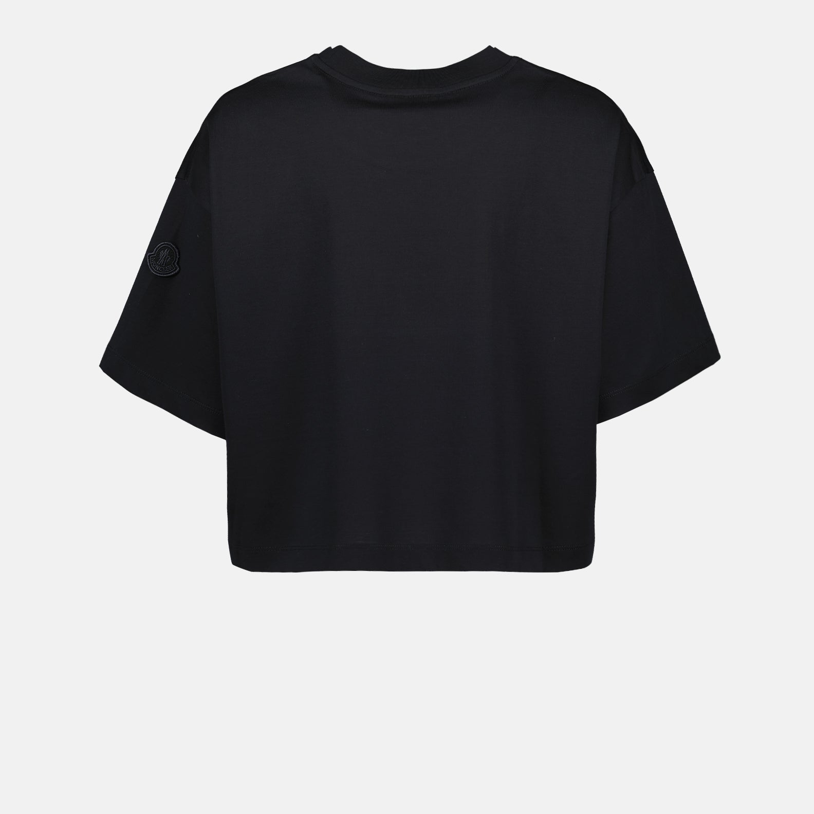 Luxury T-shirt, Black crop top, Moncler logo, Designer T-shirt, High-end fashion