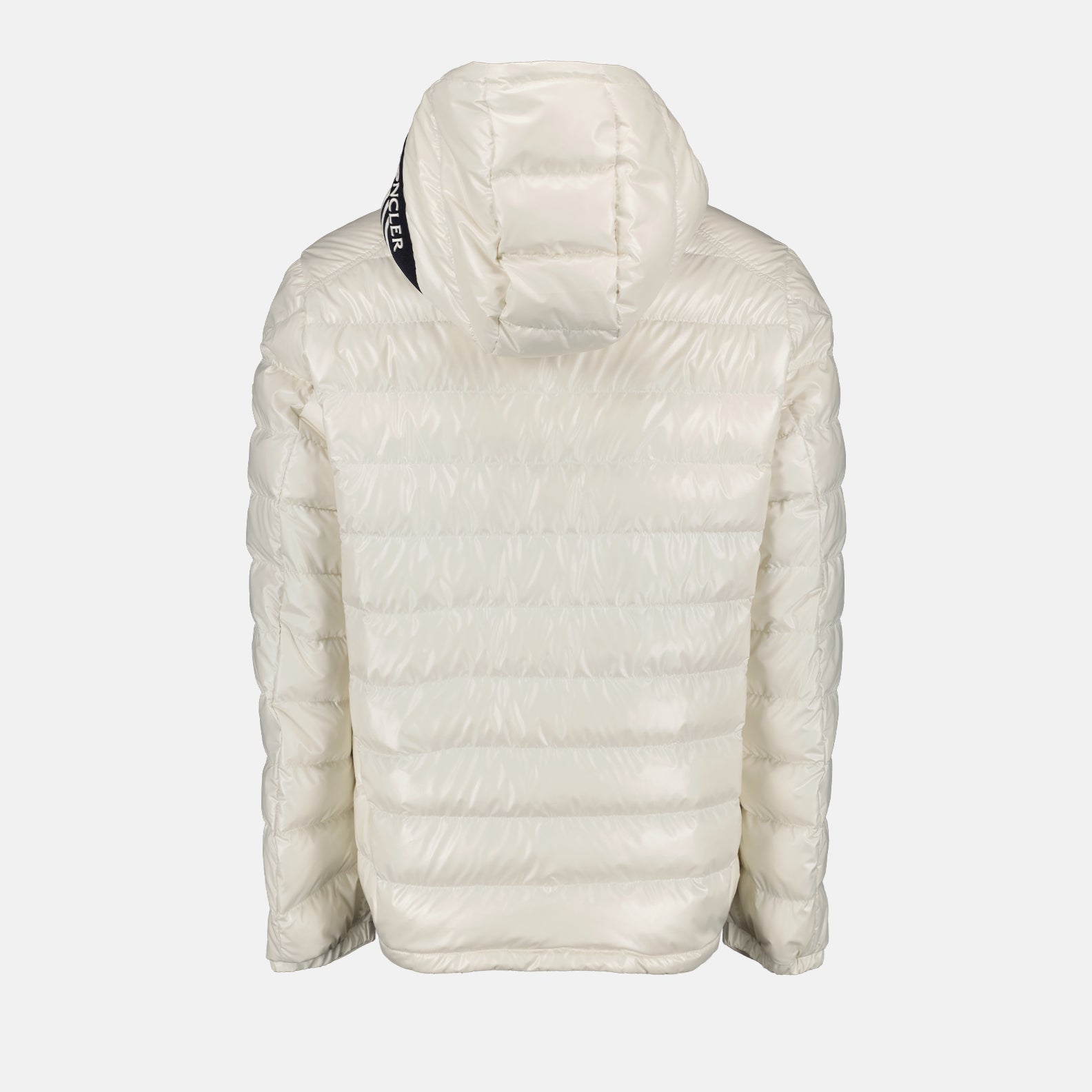 luxury down jacket, white nylon jacket, Moncler outerwear, designer winter jacket, high-end fashion