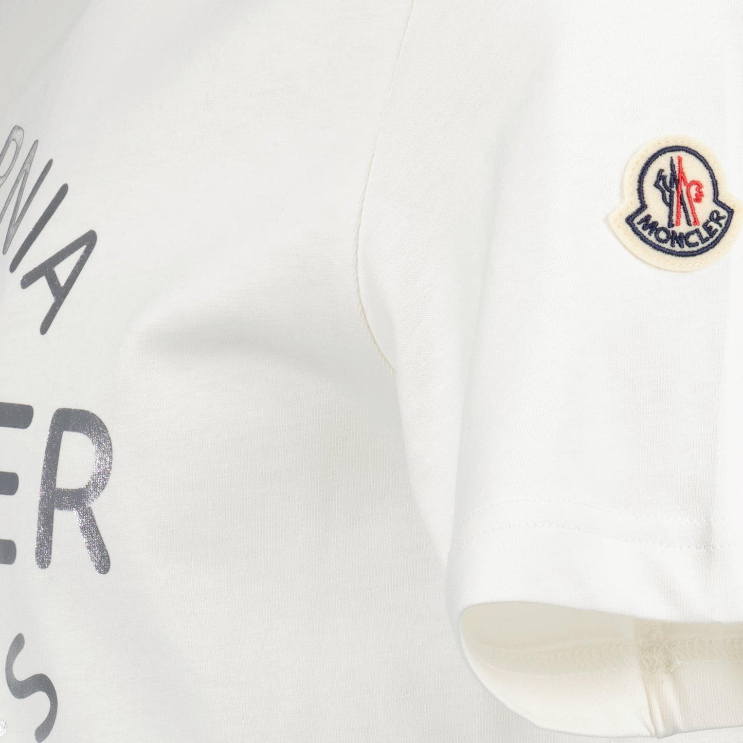 Moncler, white T-shirt, logo print, luxury clothing, premium cotton