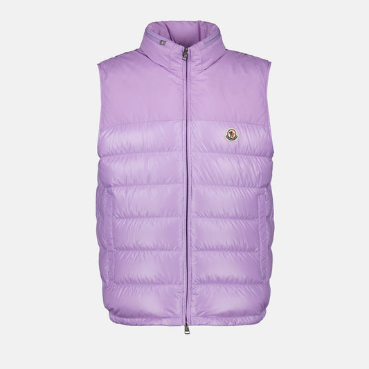 Cerces sleeveless down jacket, violet nylon jacket, Moncler outerwear, luxury down jacket, transitional weather fashion