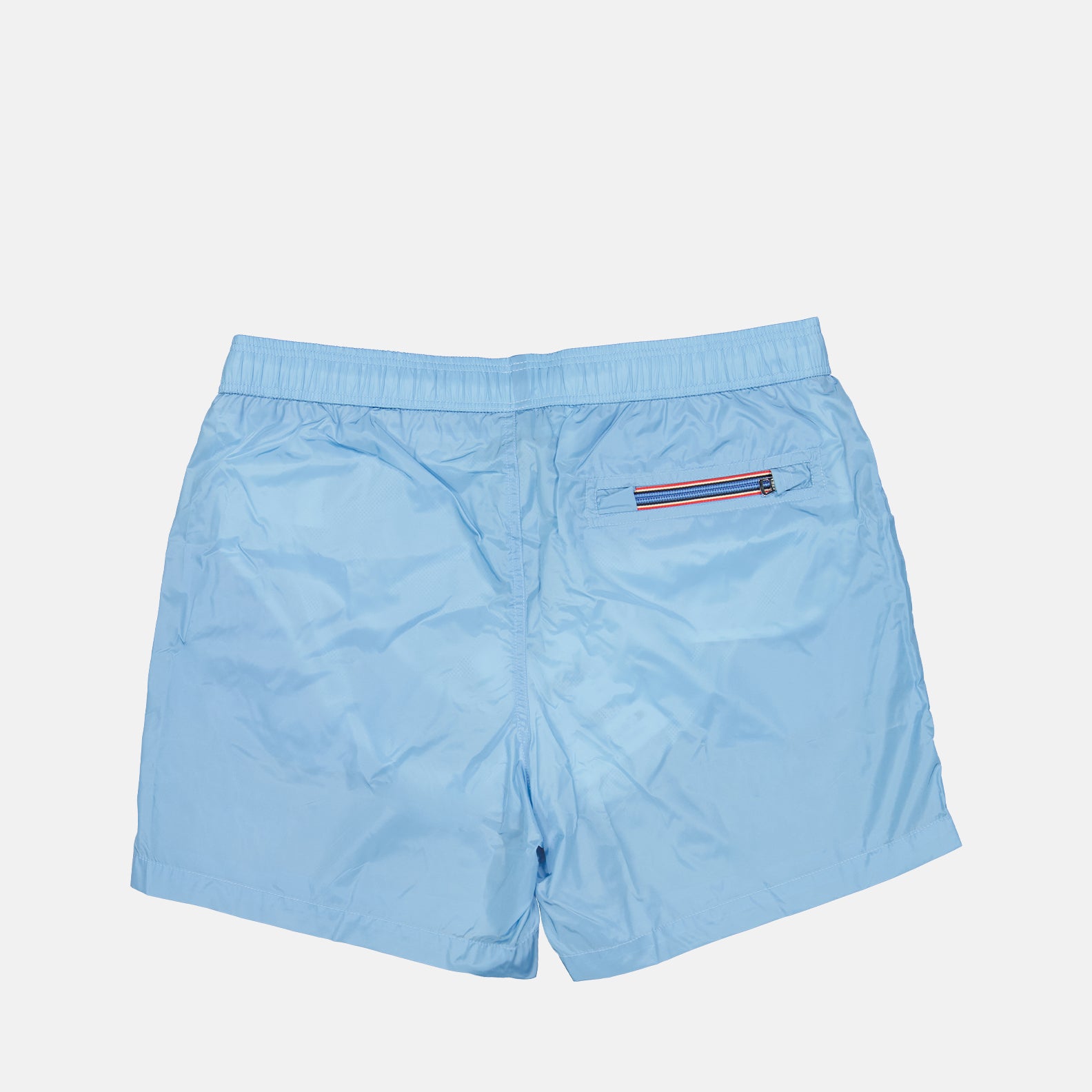 light blue swim shorts, Moncler logo swimwear, luxury beachwear, men's designer shorts, premium swim shorts