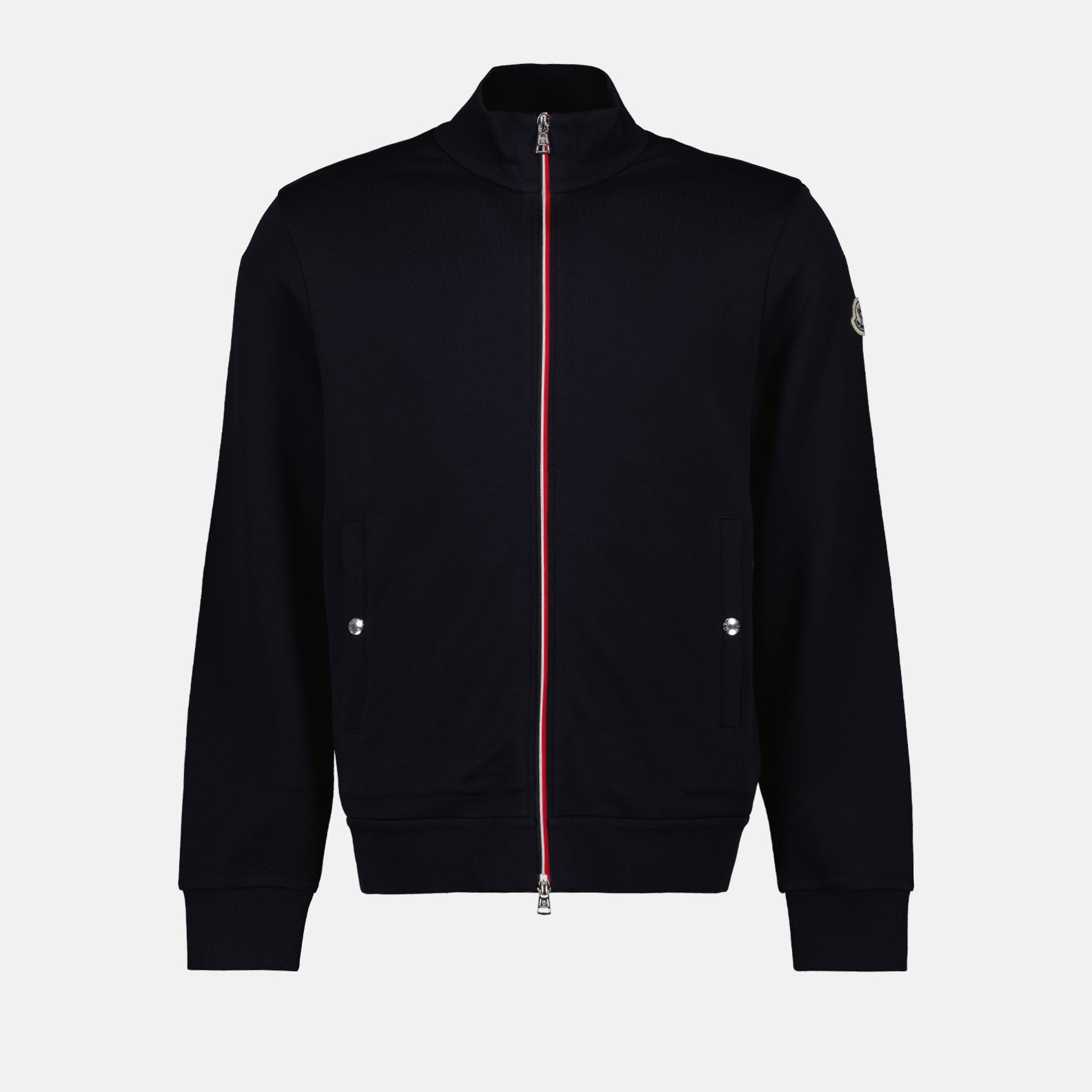 luxury cotton jacket, navy blue zip jacket, Moncler jacket, premium outerwear, high-end fashion