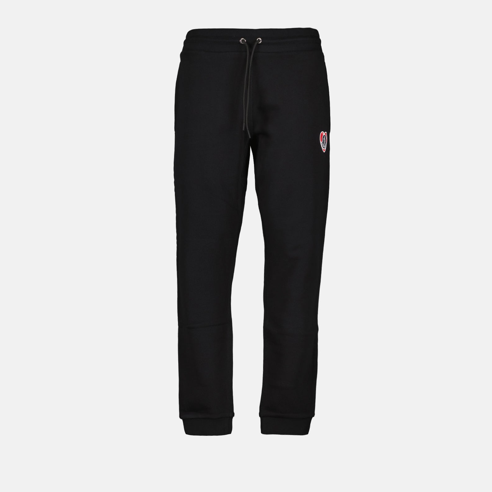 luxury jogging pants, black jogging pants, Moncler heart logo, designer casual wear, high-end fashion pants