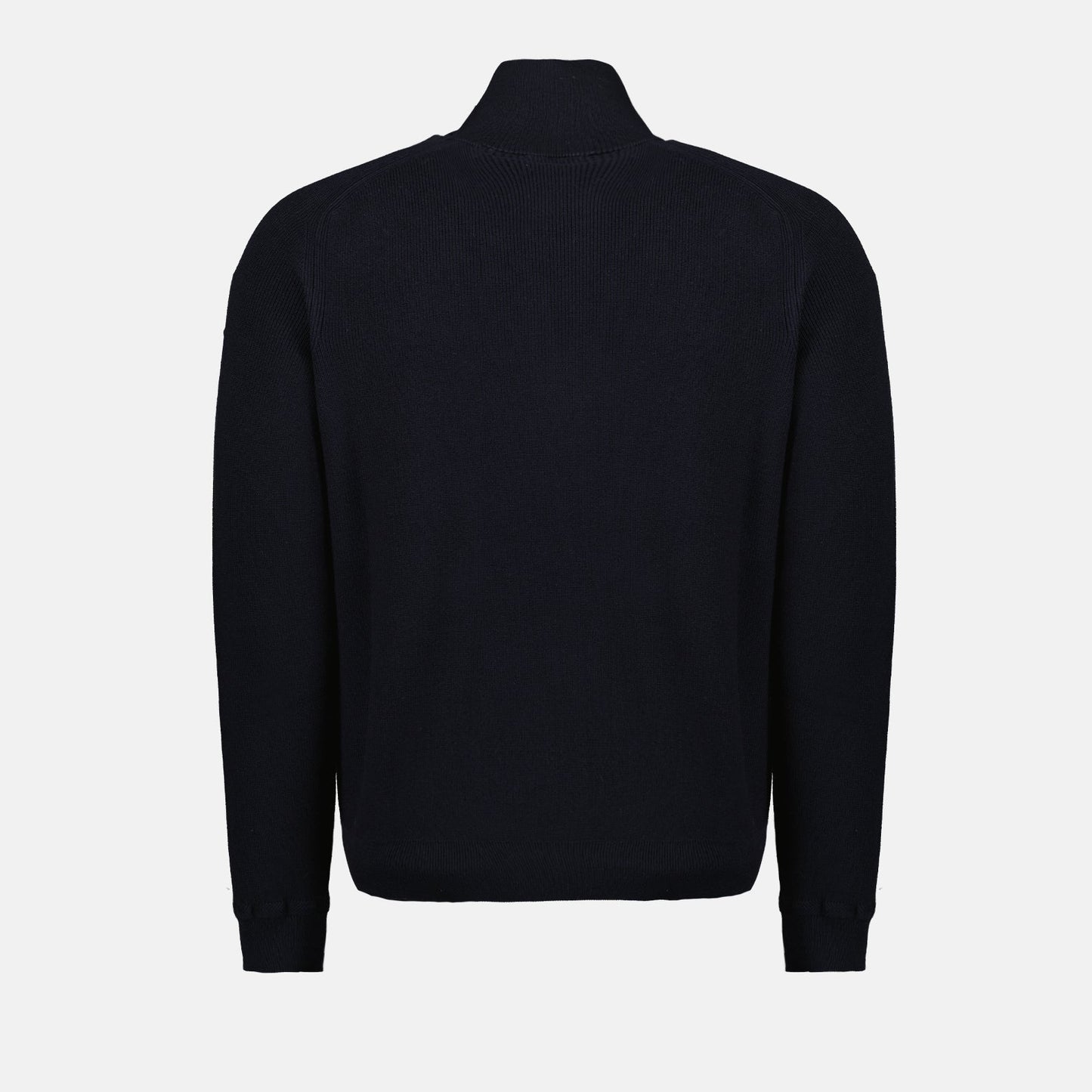 Moncler, Blue Zip Pullover, Luxury Menswear, Designer Sweater, Elegant Pullover