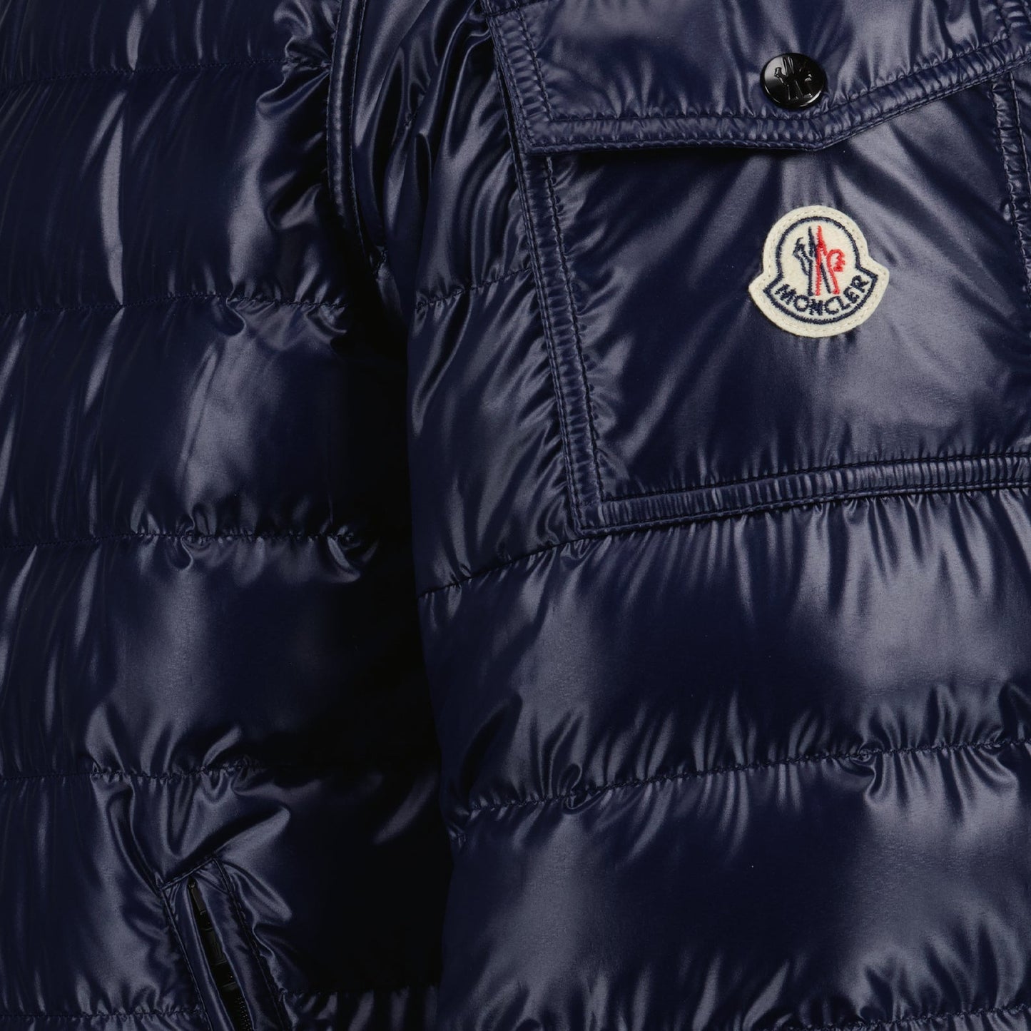 reversible jacket, luxury outerwear, Moncler, blue nylon jacket, high-end fashion