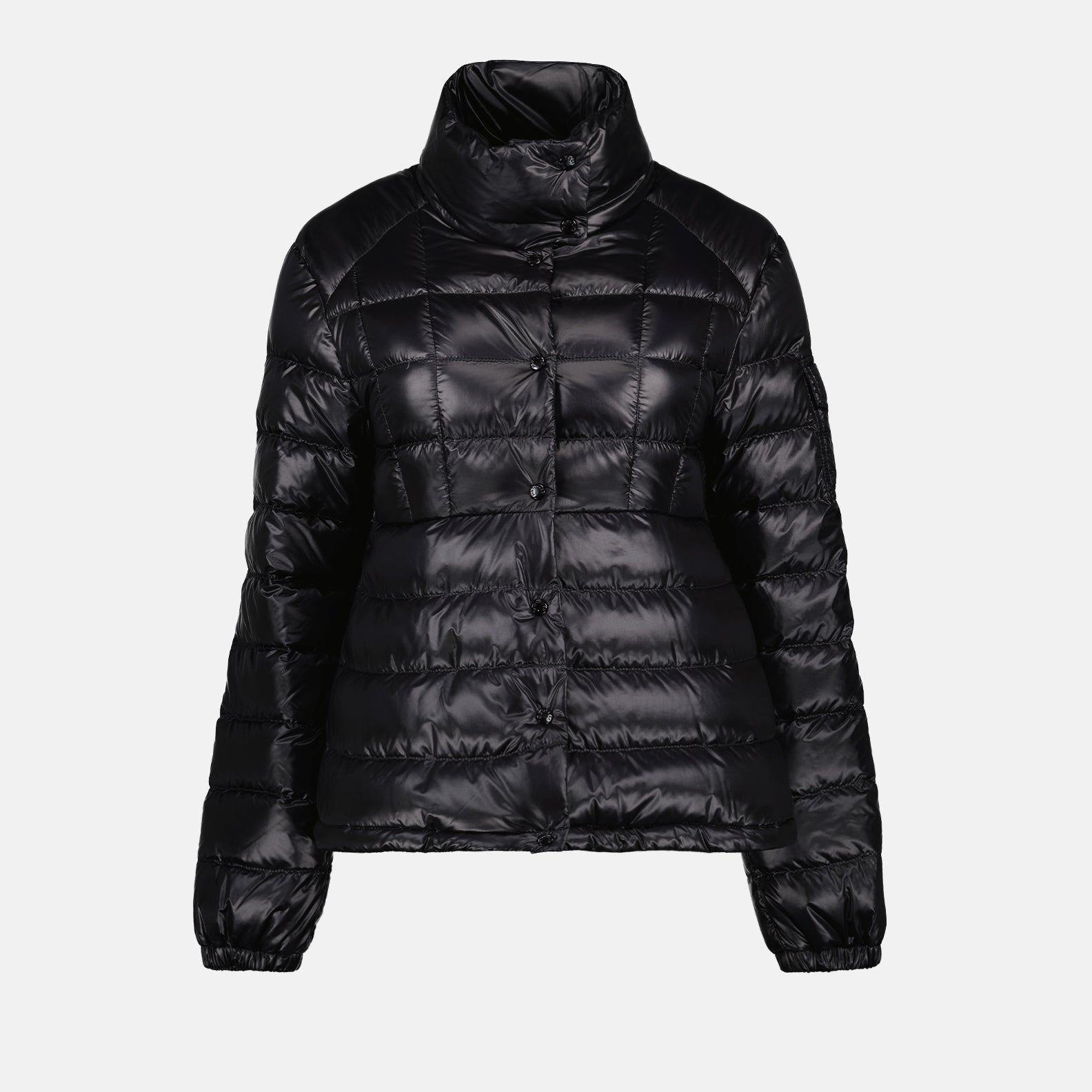 luxury outerwear, black down jacket, Moncler jacket, winter fashion, high-end fashion