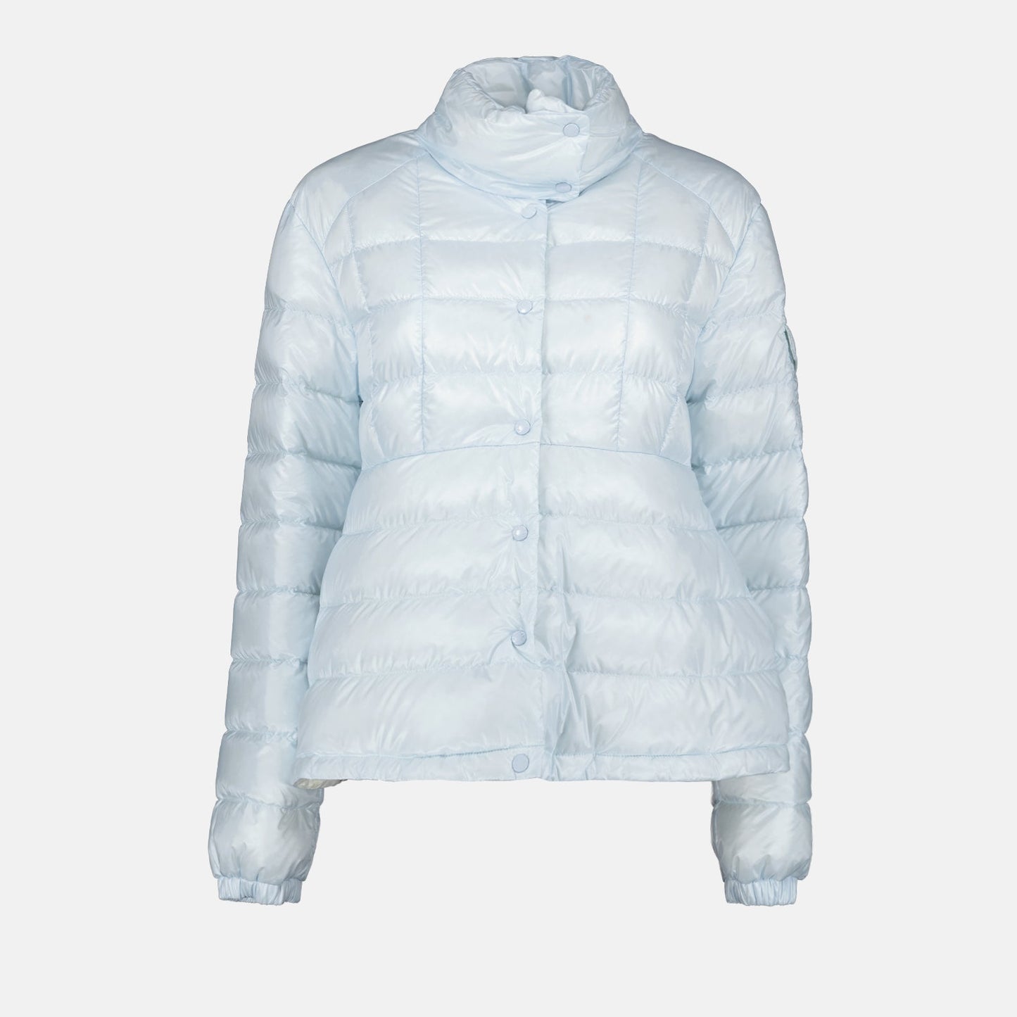 luxury down jacket, Moncler jacket, winter fashion, blue jacket, elegant winter coat