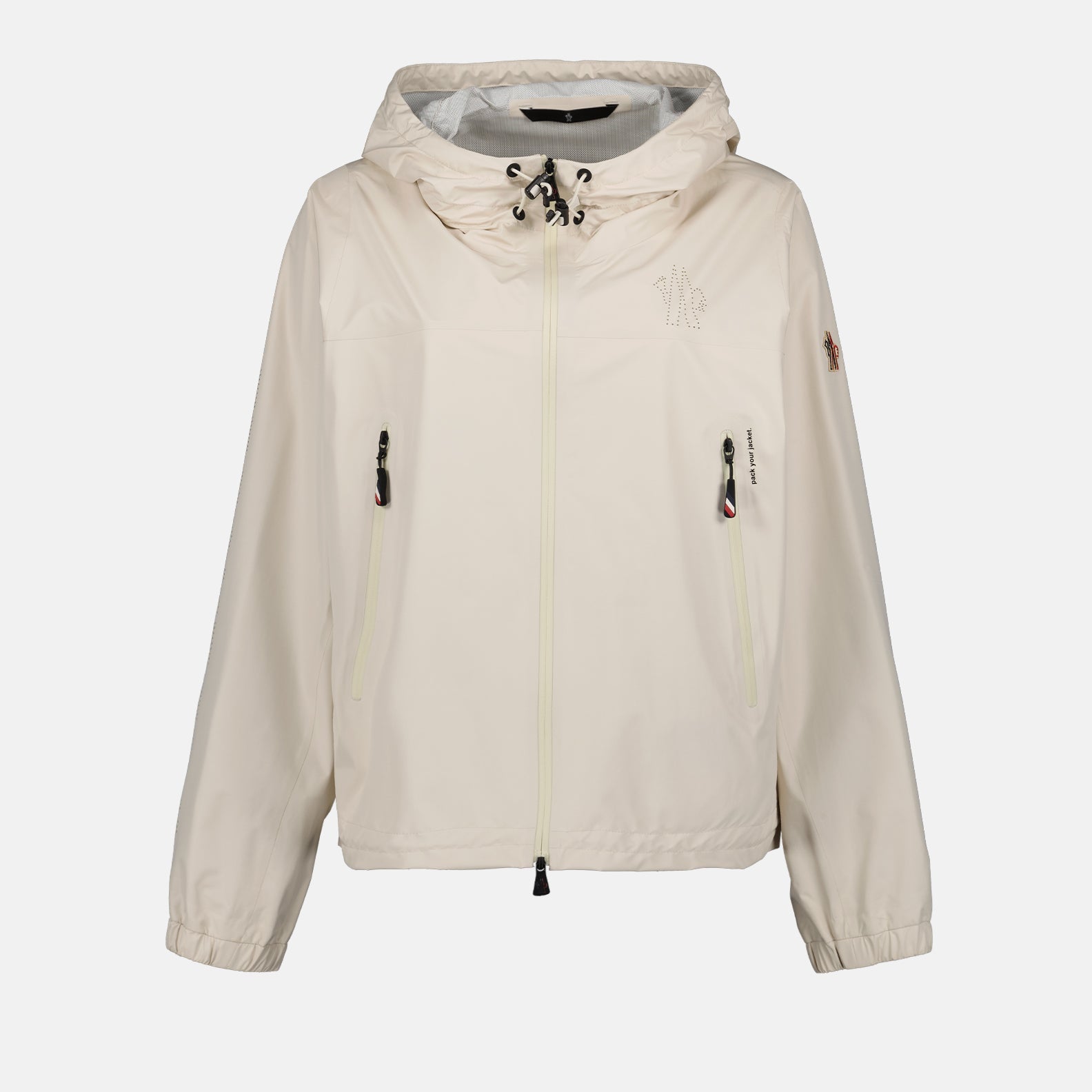 luxury windbreaker, beige nylon jacket, Moncler Grenoble, high-end outerwear, versatile ladies' jacket