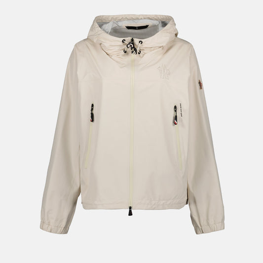 luxury windbreaker, beige nylon jacket, Moncler Grenoble, high-end outerwear, versatile ladies' jacket