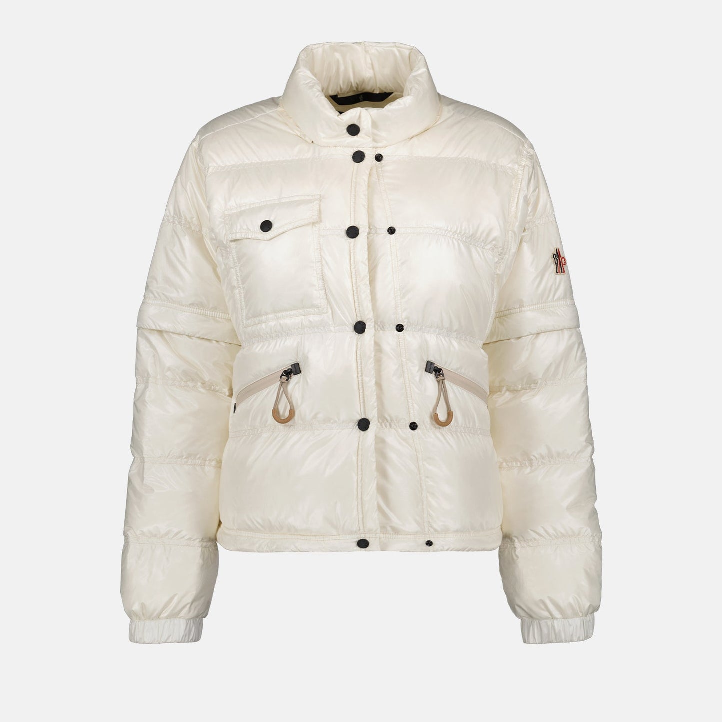 beige nylon bomber jacket, luxury outerwear, Moncler Grenoble, elegant bomber jacket, high fashion jackets