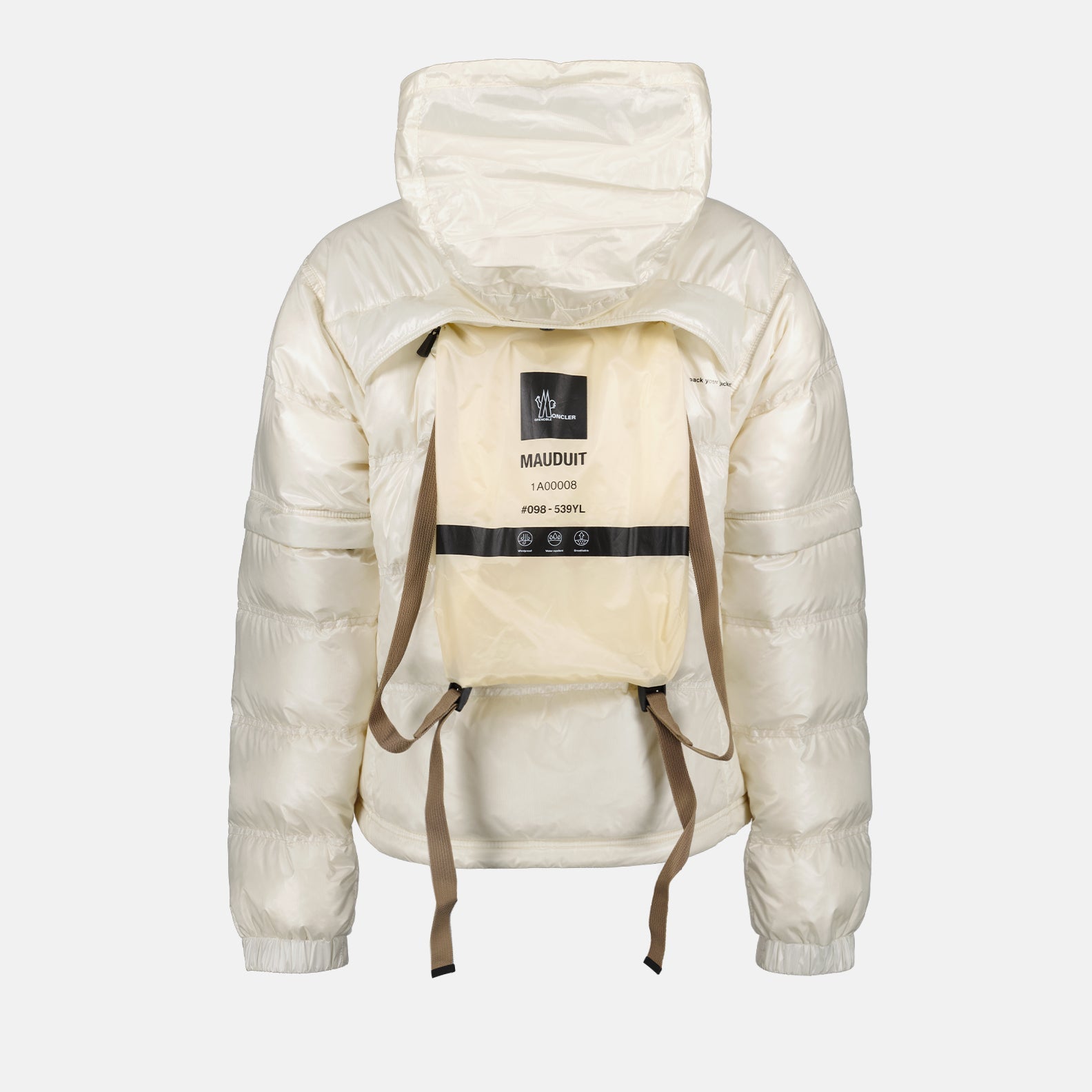 beige nylon bomber jacket, luxury outerwear, Moncler Grenoble, elegant bomber jacket, high fashion jackets